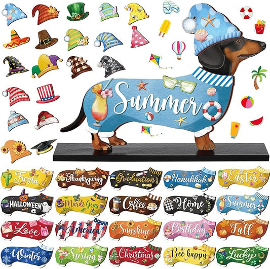 42 Pcs Interchangeable Summer Dachshund Holiday Wiener Dog Decor Seasonal by Anglechic