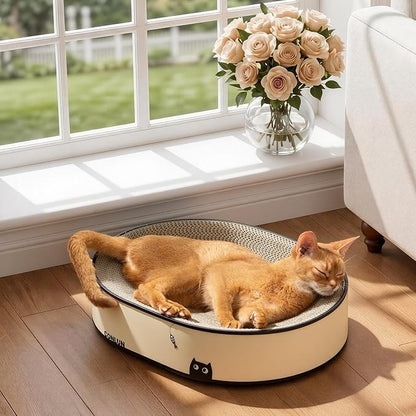 Conlun Oval Cat Scratcher Bed, 2-in-1 Cat Scratching Board, Natural Corrugated by Conlun
