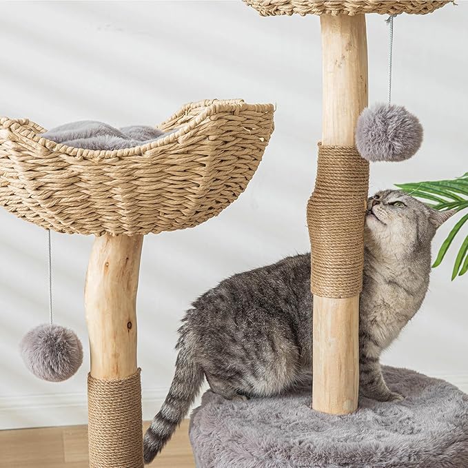 Modern Cat Tree for Indoor Cats Large Adult, 46.5" Tall Wooden Cat Tower for - Image 7