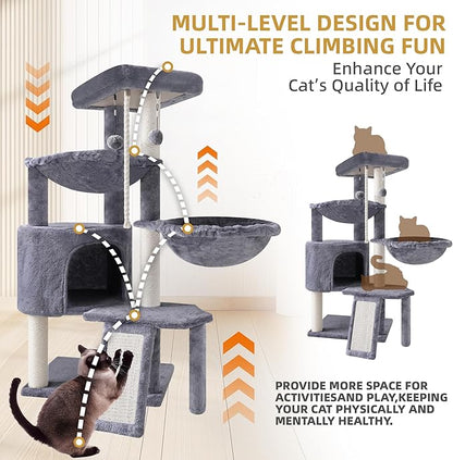 3-Tier Cat Tree with 2 Hammocks & Condo, Rope Ladder, Replaceable Hanging Balls - Image 6