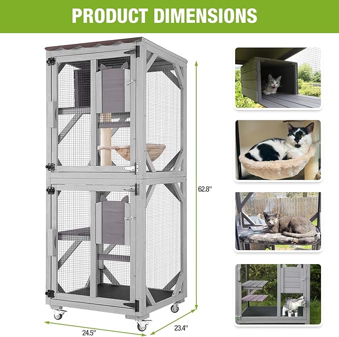 Cat Catio Outdoor Cat Enclosures Movable Cat House on Exercise Wheels Cat Cage - Image 6
