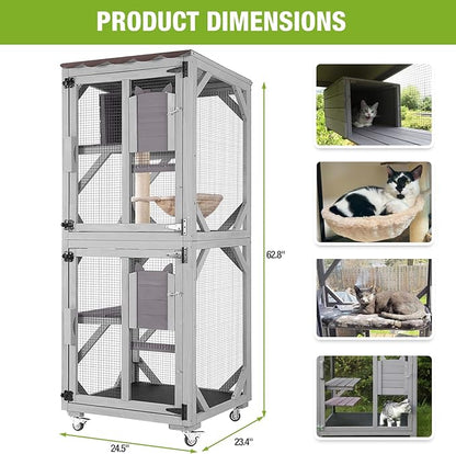 Cat Catio Outdoor Cat Enclosures Movable Cat House on Exercise Wheels Cat Cage - Image 6