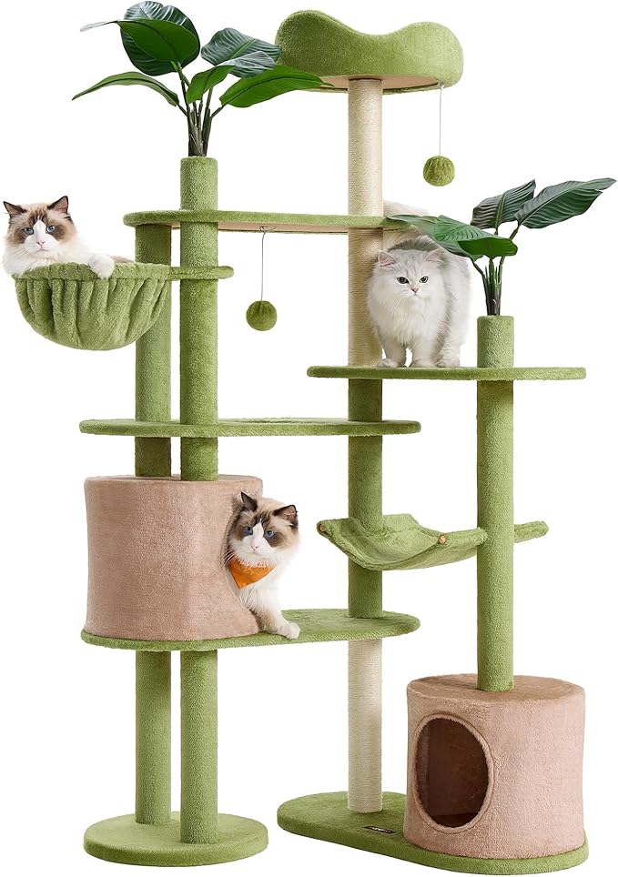 Feandrea Cat Tree, 68.1-Inch Tall Cat Tower, 3 Scratching Posts, 2 Pompoms by FeandreabySONGMICSHOME