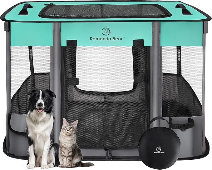 Dog Playpen, Pet Playpen, Foldable Dog Cat Playpens, Portable Exercise Kennel by ROMANTIC+BEAR