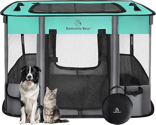 Dog Playpen, Pet Playpen, Foldable Dog Cat Playpens, Portable Exercise Kennel by ROMANTIC+BEAR