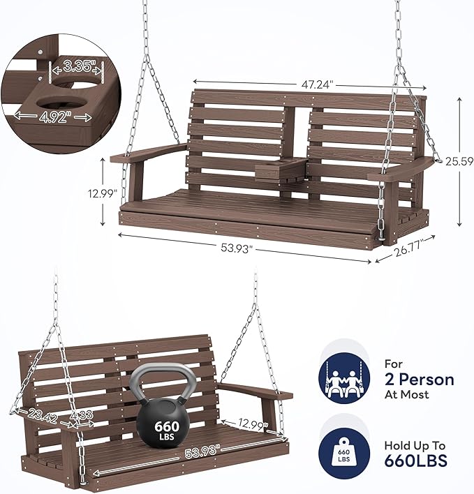 KINGYES Outdoor Hanging Porch Swing Set of 2, Waterproof Swing - Image 4