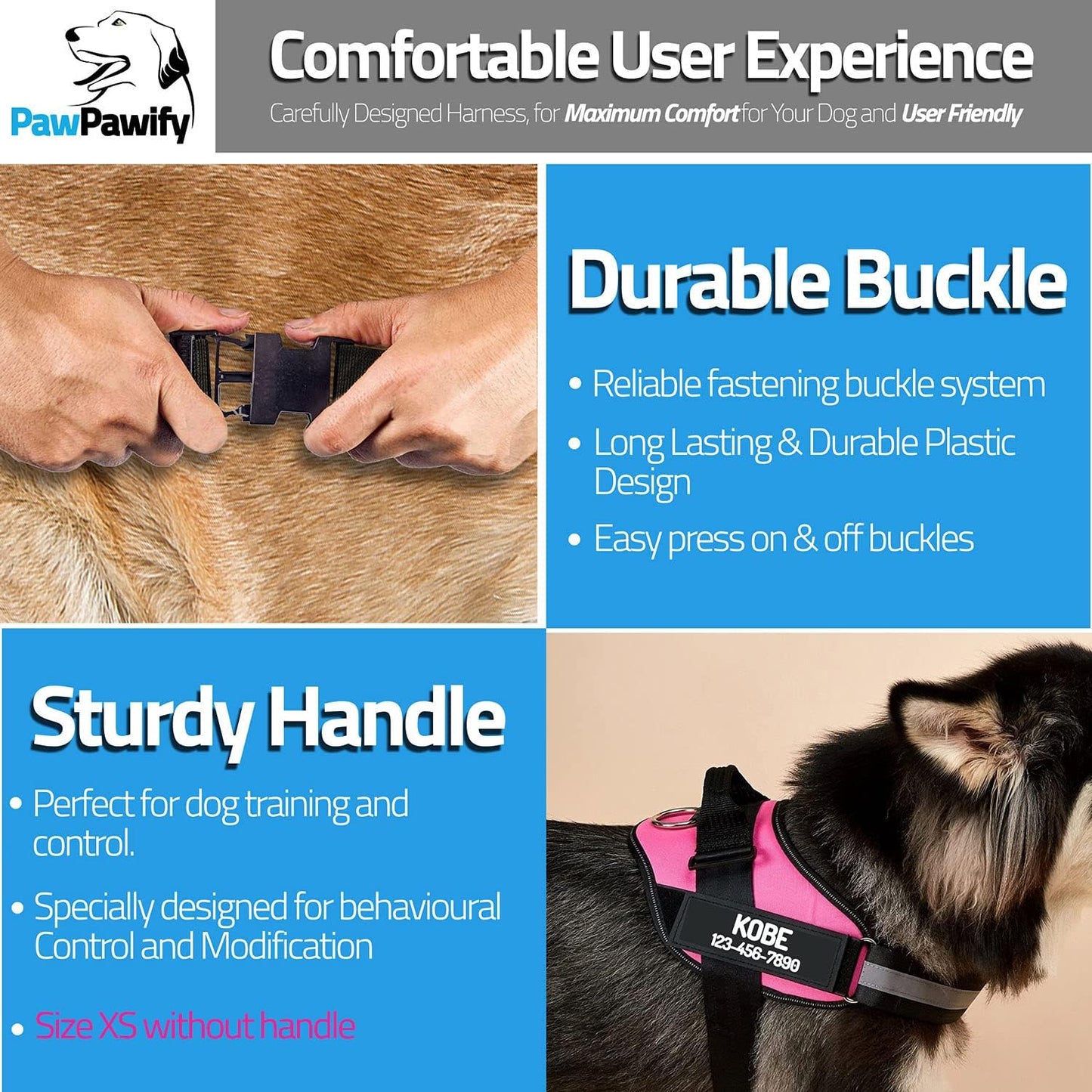 PawPawify Custom No Pull Dog Harness with Name and Phone Number, Heavy Duty Personalized Pet Vest to Prevent Tugging, Pulling, or Choking, Training and Walking (Green, S (10-19LBS))