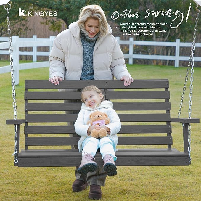 KINGYES Outdoor Hanging Porch Swing Set of 4, 2 Seat Patio Swing Recliner - Image 6