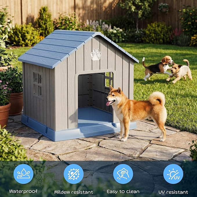 VIXZEN Dog House Outdoor, 31 Inches Weatherproof Resin Dog House Indoor Large - Image 3