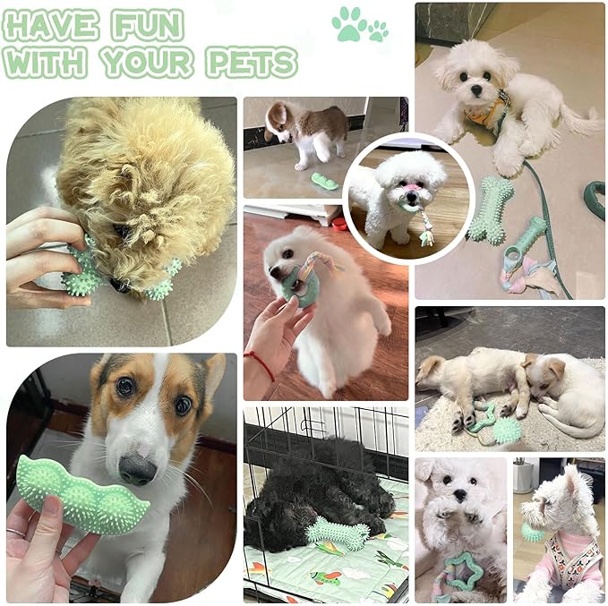 Petcare 6 Pack Small Dog Toys for Small Breed, Cute Green Puppy Teething Toys - Image 2