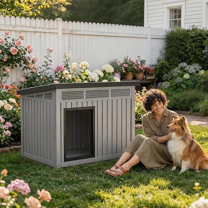 DRATO Large Dog House, Weatherproof Resin Large Dog House Outdoor - Image 7