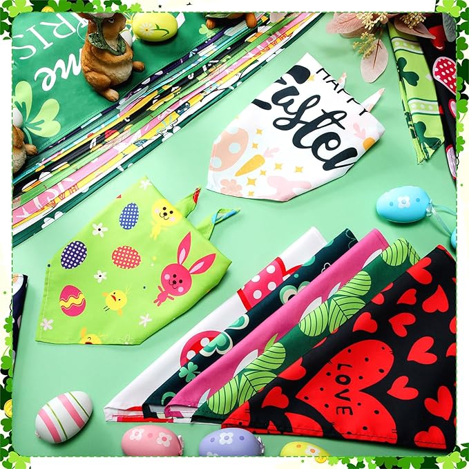 Huhumy 100 Pcs Easter Seasonal Dog Bandanas Easter Valentines Day St. Patrick's - Image 6