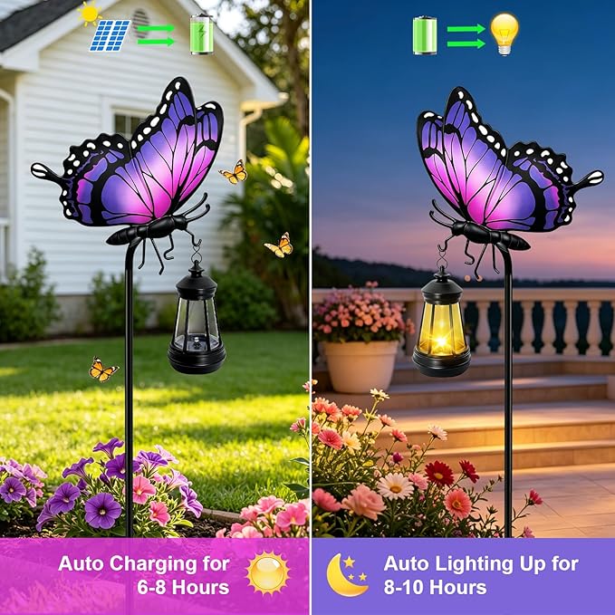 Solar Butterfly Garden Lights Outdoor, Waterproof Metal Stake Light - Image 3