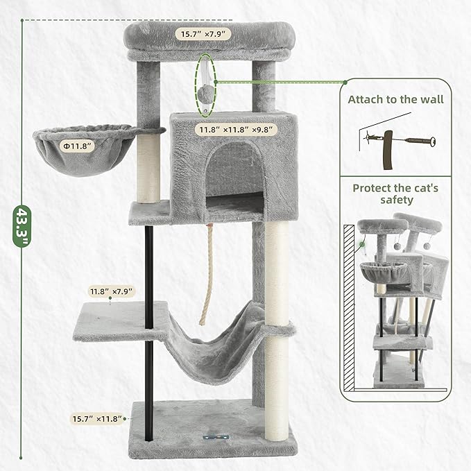 Gitelsnour Cat Tree, Cat Tower for Indoor Cats, 43.3 inch Cat Tree Tower - Image 7