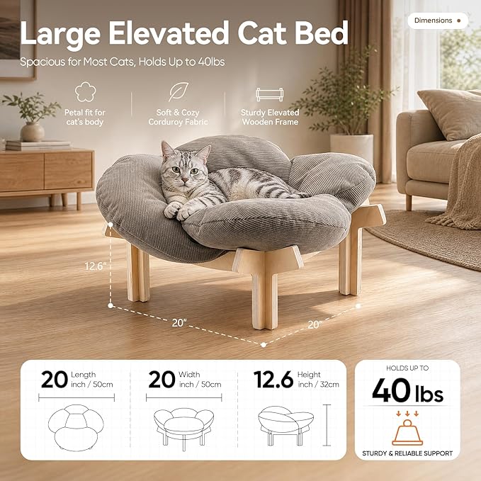 JUNSPOW Elevated Cat Bed for Indoor & Outdoor Cats, Removable Soft Cushion - Image 2