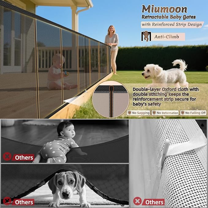 Miumoon 150 inch Retractable Baby Gates 34 inch Tall, Retractable Gate - Image 2