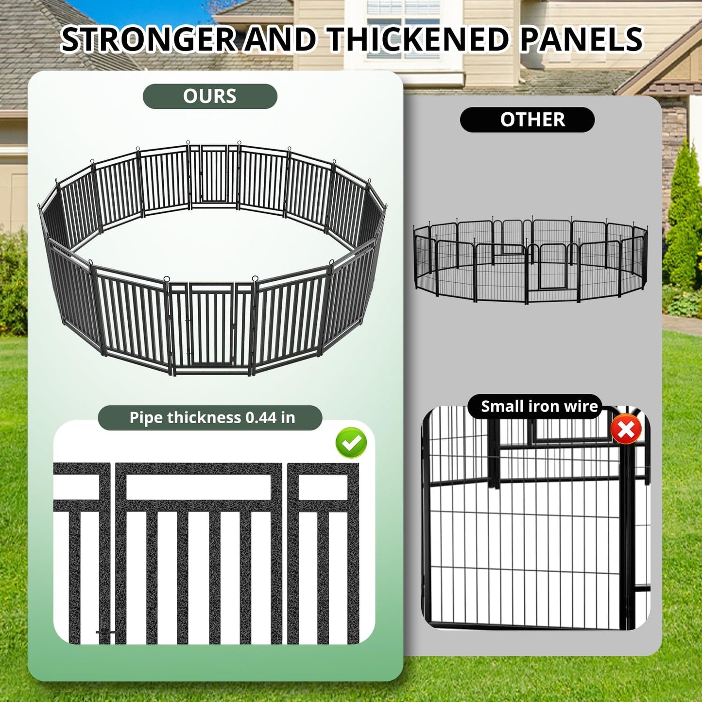 Dog Fence Outdoor Indoor, 40" Inch Height 32 Panels Dog Playpen for Large/Medium/Small Dogs Metal Dog Pen for Yard Camping and RV | Black-Silver