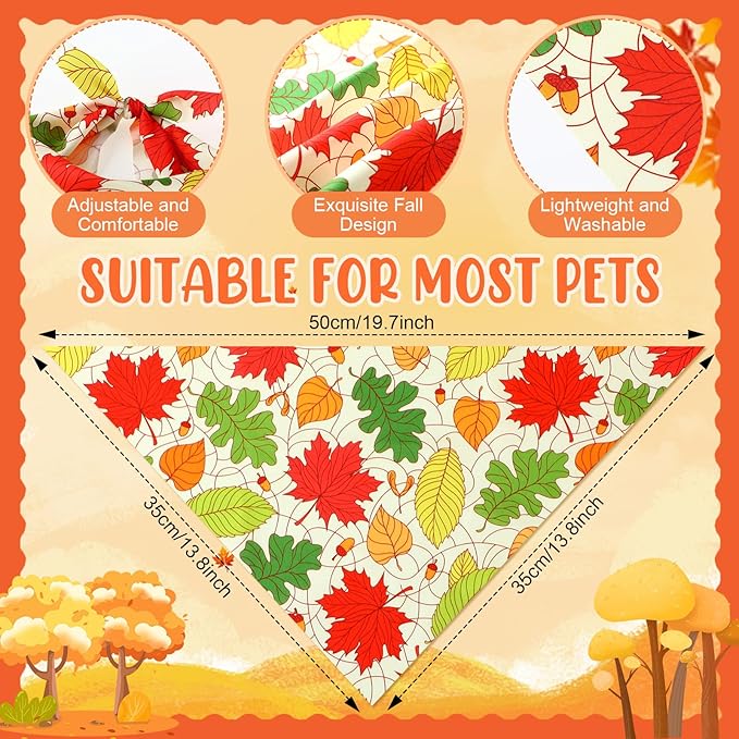Preboun 50 Pcs Fall Thanksgiving Dog Bandana Bulk Pumpkin Maple Leaves Bandana - Image 3
