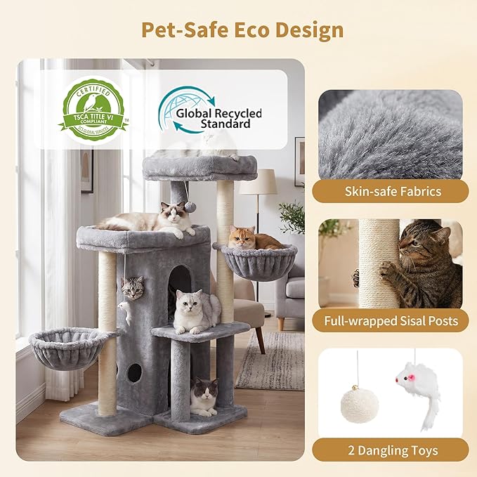 Heybly Cat Tree with Reinforced Big Base, 41.3-Inch Sturdy Cat Tower - Image 4