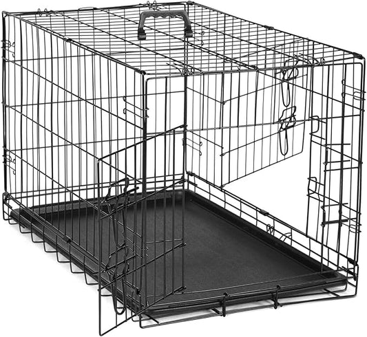 DUMOS Dog Crate with Double Doors, 42 Inch Metal Foldable Pet Cage with Plastic by DumosLifestyle