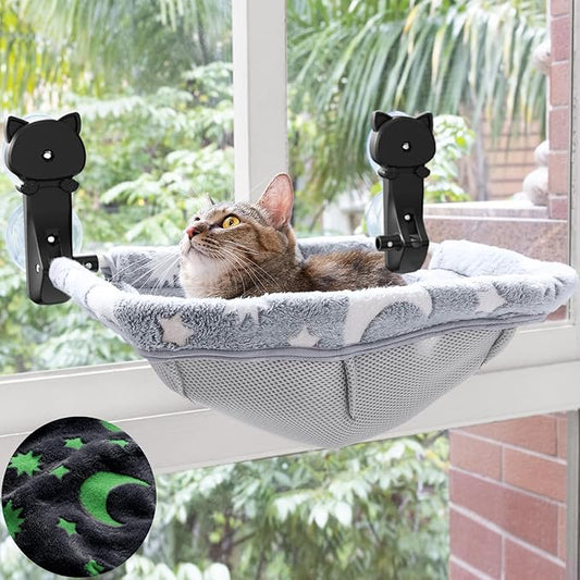 JUNSPOW Cat Window Perch Cordless, Glow in The Dark & Stable Cat Beds- by JUNSPOW