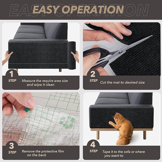 78.7"X15.8" Cat Scratching Mat, Self-Adhesive Cats Carpet, DIY Scratch - Image 6