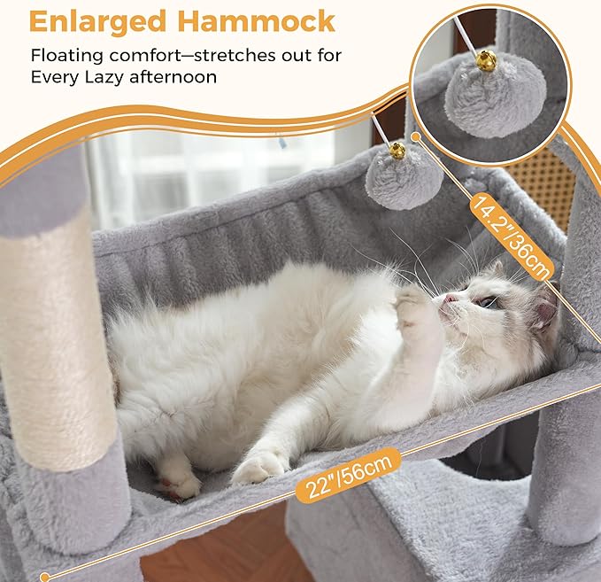 54" Cat Tree with Big Hammock 21x17” XL Cat Tower with Scratching Posts - Image 3