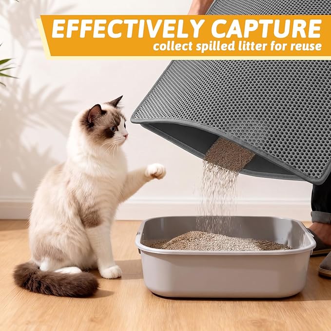 Pieviev Cat Litter Mat Double Layer Waterproof Urine Proof Trapping Mat 1 Pack) - Image 3