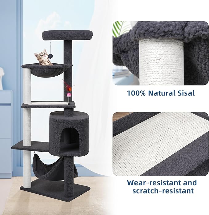YUNIQUE Cat Tree with Cat Condo Scratch Posts Scratch Tablet and Big Hammock - Image 5
