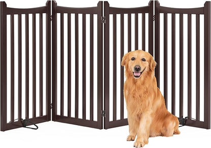 Yaheetech 36" H Extra Tall Freestanding Pet Gate 4-Panel Wooden Dog Fence by Unknown