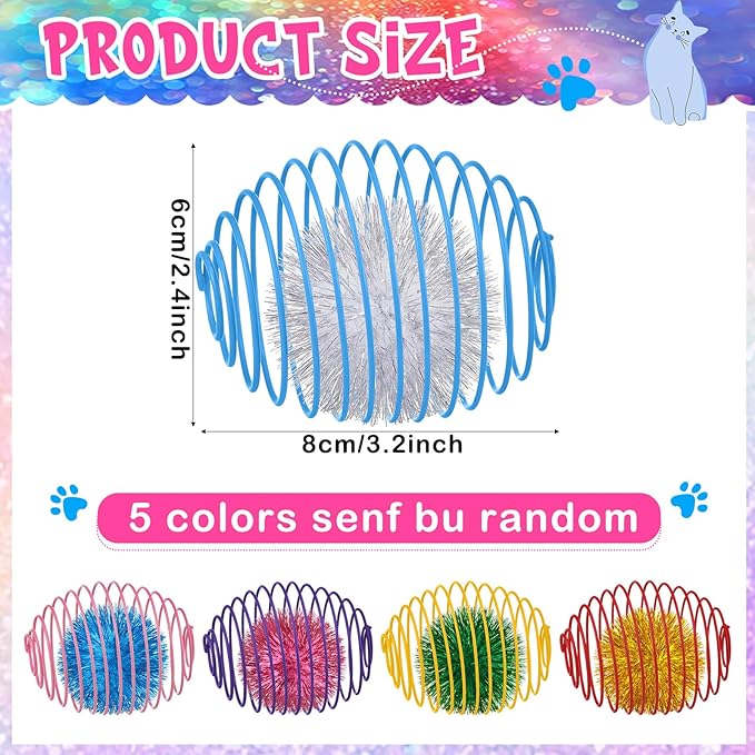 Jecery 5 Pcs Cat Spring Toys Stretchable Rolling Balls Colorful Playful Coils - Image 2