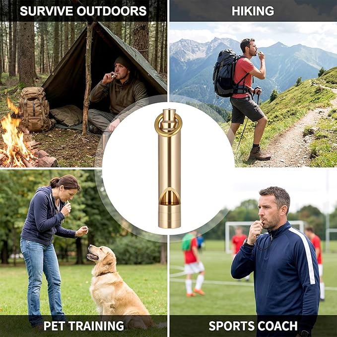 2 PCS Brass Survival Whistle, 125 Db Loud Emergency Whistle Portable Survival - Image 6
