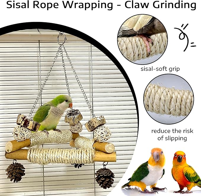 Large Bird Swing for Cage with Chew Toys, 3 Sisal-Wrapped Bird Perches & Stable - Image 5