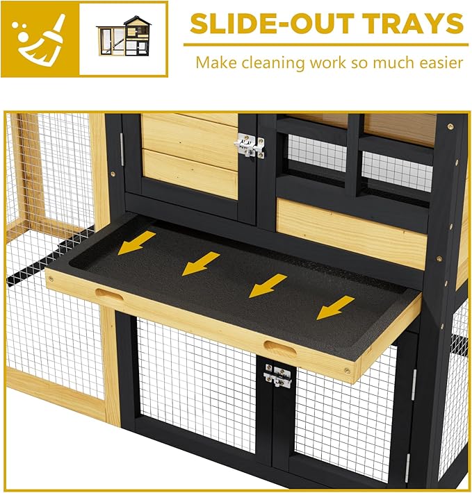 Outdoor Rabbit Hutch with Chew-Proof, 2-Story Bunny Cage with Pull-Out Leak - Image 5