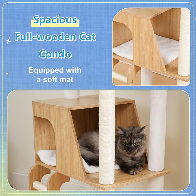 Hey-brother Wooden Cat Tree, 69.7 inch Cats Furniture Tower - Image 7