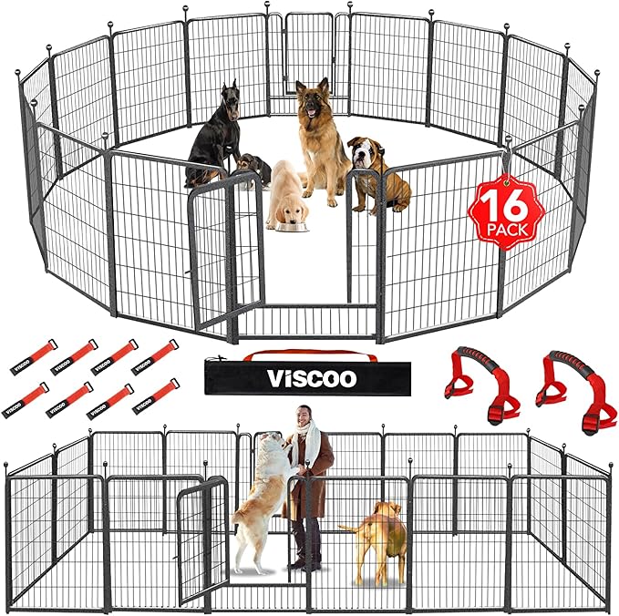 VISCOO Dog Playpen Outdoor, 16 Panels 40" High Metal Dog Fence by VISCOO
