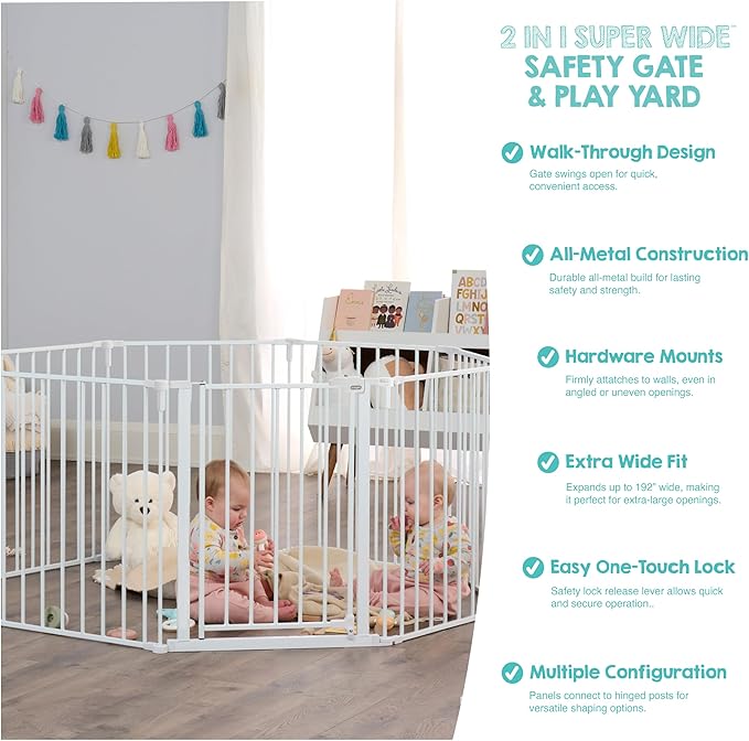 Regalo Safety 192" Super Wide Baby Gate & Play Yard, 2-in-1 Convertible Extra - Image 5