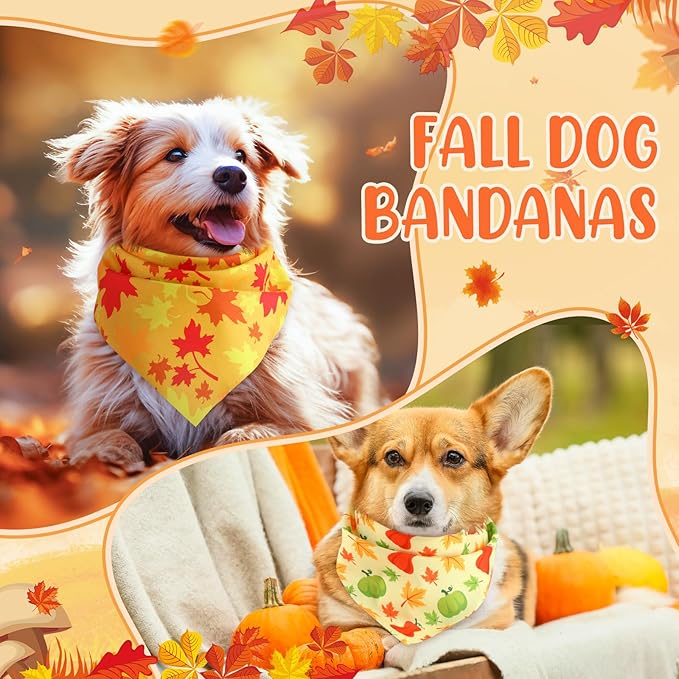 Preboun 50 Pcs Fall Thanksgiving Dog Bandana Bulk Pumpkin Maple Leaves Bandana - Image 2