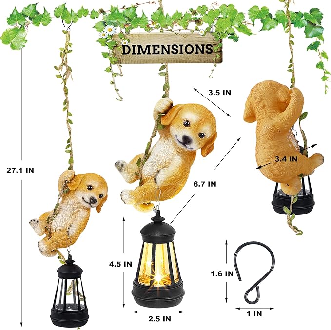 Solar Hanging Dog Statue, Outdoor Resin Golden Retriever Dog Figurine - Image 2