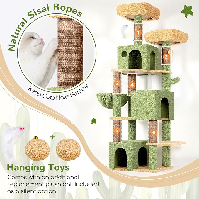 Globlazer Cactus Cat Tree Tall, 71 inches Cat Tower - Image 5
