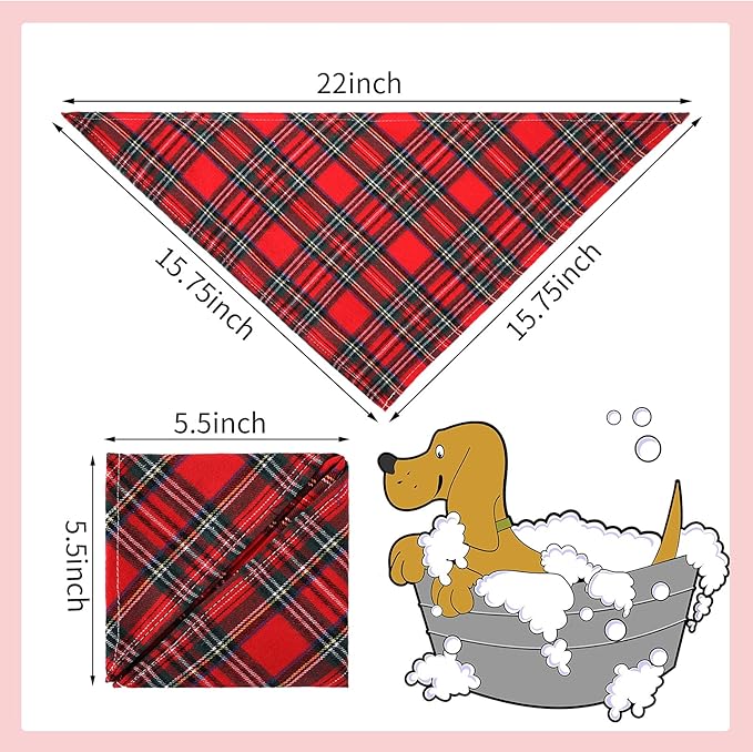 Honoson 6 Pieces Triangle Dog Bandana Dog Scarf Plaid Printing Adjustable Bibs - Image 3