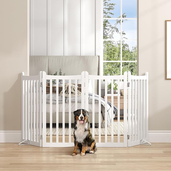 Yaheetech 36" H Extra Tall Freestanding Pet Gate 4-Panel Wooden Dog Fence - Image 2