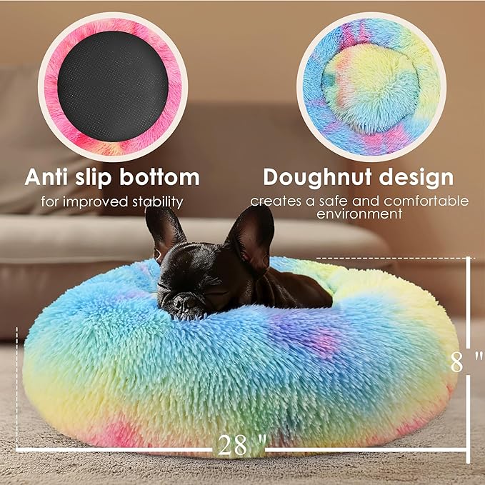 28in Large Dog Bed, Medium Size Dog and Cats, Calming Donut Bed - Image 3
