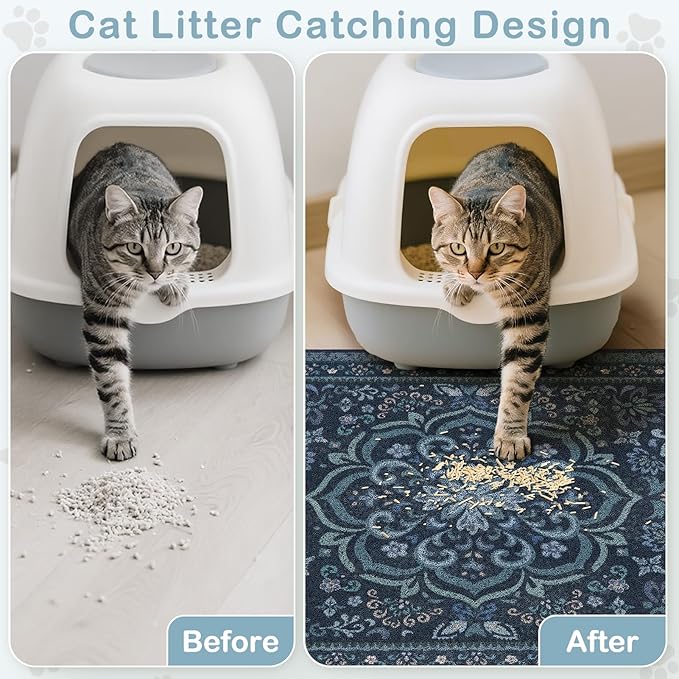 Unicorn Catcher Cat Litter Mat 33" x 22" Non-Slip Litter Box Mat Washable - Image 2