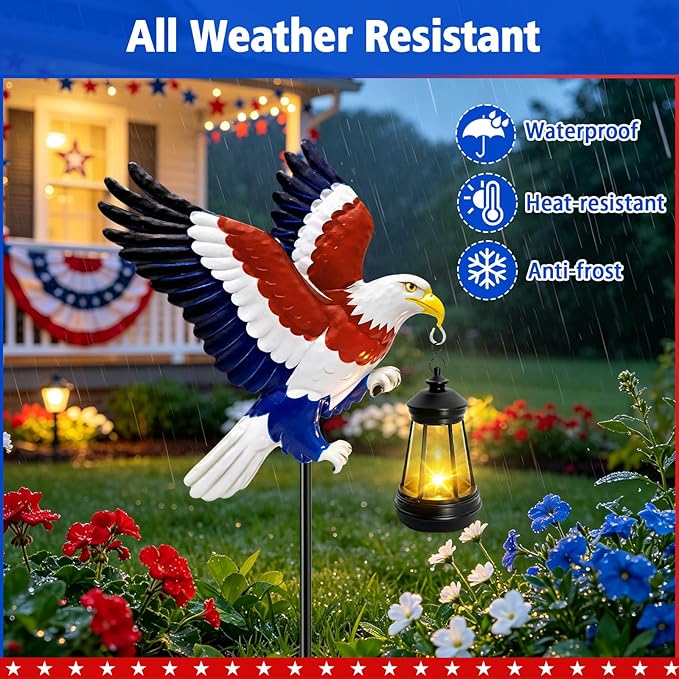 4th of July Independence Day Solar Eagle Garden Lantern Outdoor, Patriotic Bald - Image 3