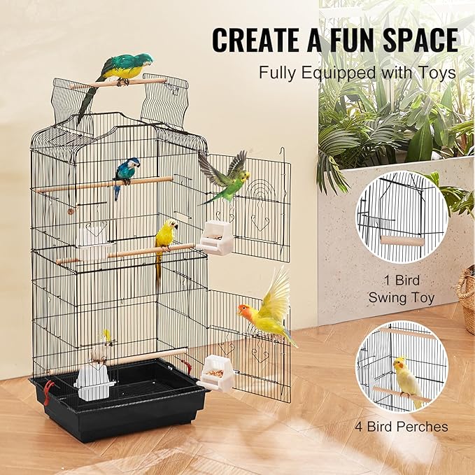 VEVOR 41-inch Open Top Large Parrot Bird Cage, Hanging Bird Cage - Image 3