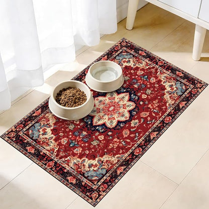 Pet Mats for Food and Water, Persia Red Dog Food Mat for Floors, Non Slip by Unknown