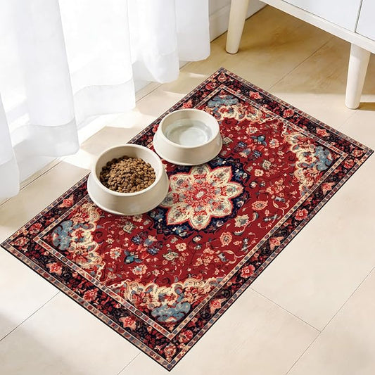 Pet Mats for Food and Water, Persia Red Dog Food Mat for Floors, Non Slip by Unknown