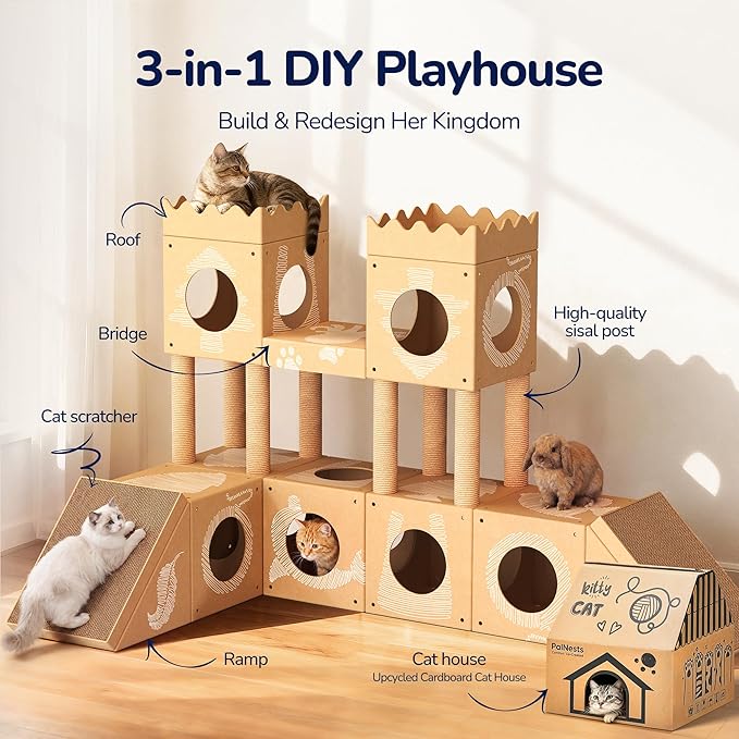 DIY Cardboard Cat House with Scratching Posts, Scratching Board, Recyclable - Image 2