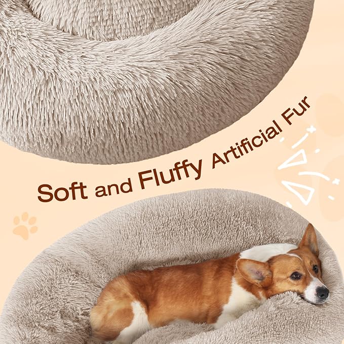 JOLLYVOGUE Dog Bed, Calming Anti-Anxiety Large Dog Bed, Fluffy Donut Cushion - Image 3